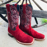 Tanner Mark Men's Cherry Red Rough Out Square Toe Boots