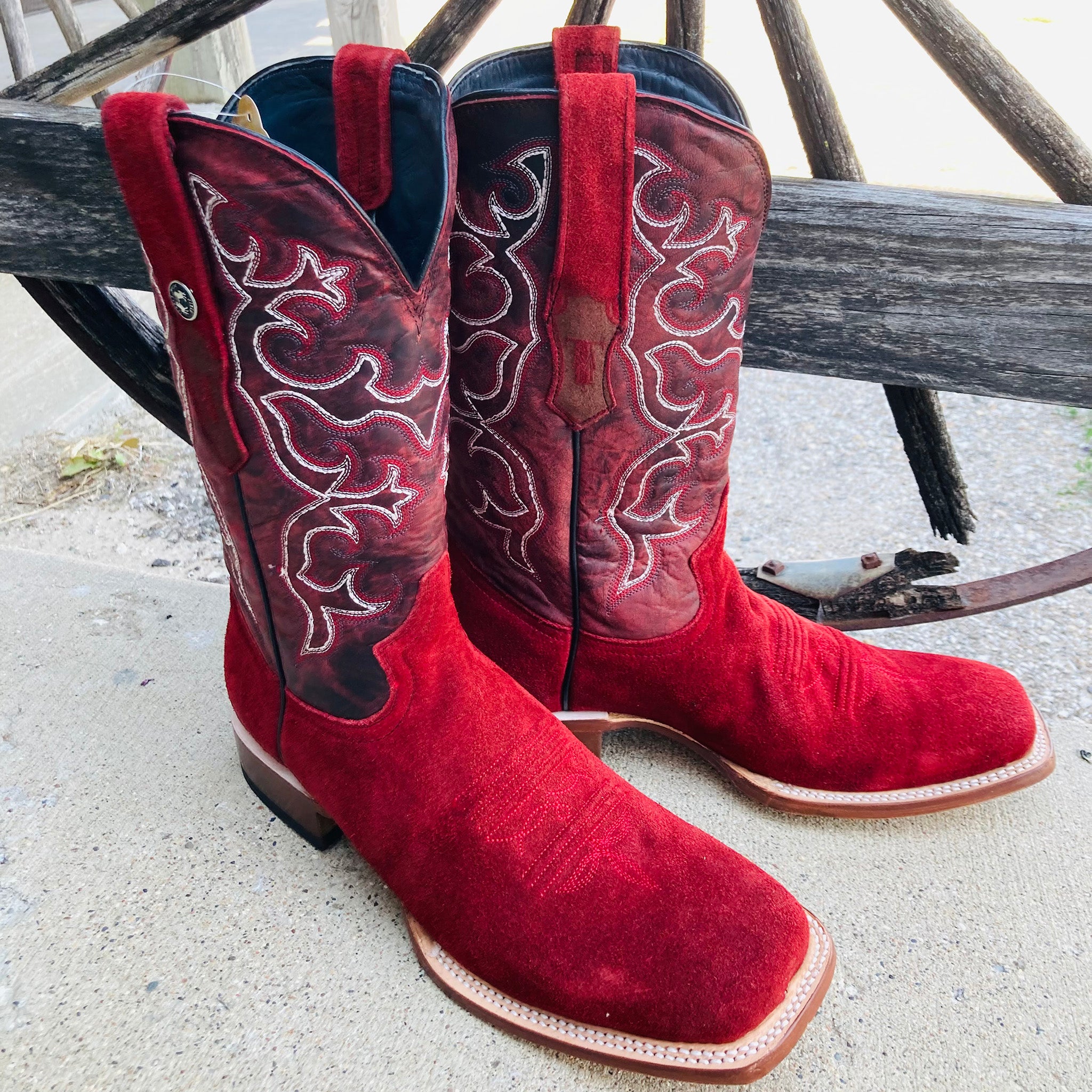 Tanner Mark Men's Cherry Red Rough Out Square Toe Boots – Western