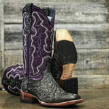 Tanner Mark Women's Rustic Charcoal with Purple Volcano Tops Square Toe Boots