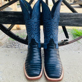 Tanner Mark Women's Black Caiman & Blue Square Toe Boots
