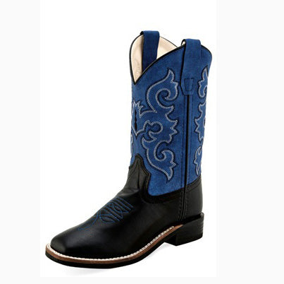 Old West Kid's Blue and Black Square Toe Boot
