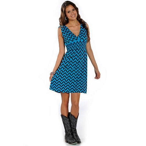 Rock and Roll Cowgirl Turquoise & Black Chevron Dress