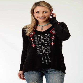 Roper Women's Aztec Front Black Long Sleeve