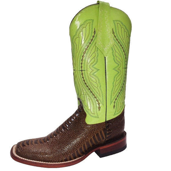 Ferrini Women's Lime Chocolate Ostrich Leg Square Toe Boot