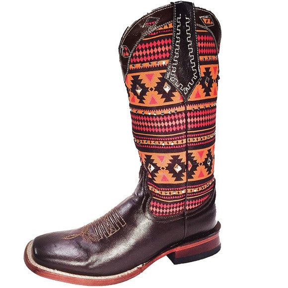 Ferrini Women's Orange Aztec Brown Square Toe Boot