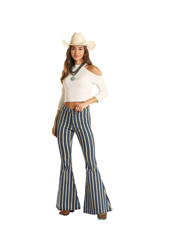 Rock & Roll Cowgirl  Navy Striped Bell Bottom Jeans