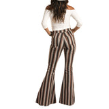 Rock & Roll Brown Multi Striped Stretch Pull-On Bell Bottoms
