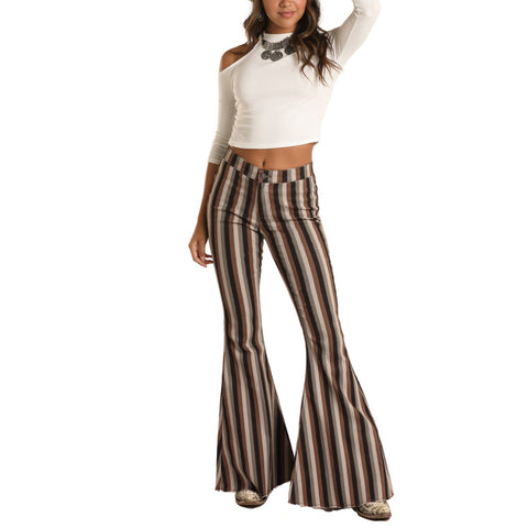 Rock & Roll Brown Multi Striped Stretch Pull-On Bell Bottoms