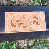 McIntire Saddlery Chocolate Wristlet With Tooled Leather Patch
