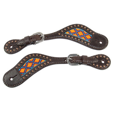 Dark Beaded Inlay Spur Straps with Copper Spots