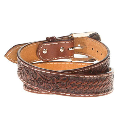 Twisted X Men's Chestnut Basket Weaved Floral Tooled Belt