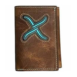 Twisted X Distressed Brown with Turquoise Trifold Wallet