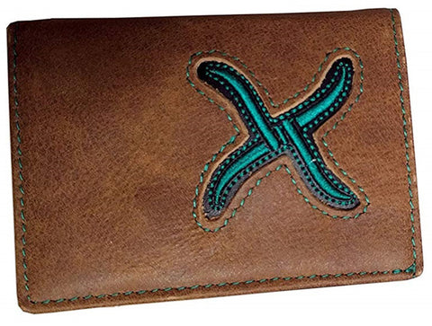 Twisted X Distressed Tri-fold Brown and Aqua Wallet