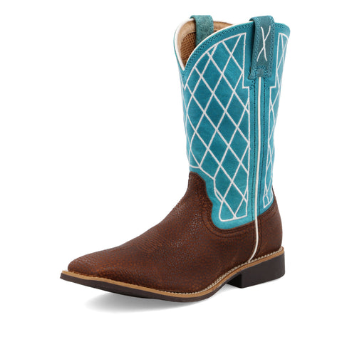 Twisted X Kids Distressed Saddle and Teal Square Toe Boots