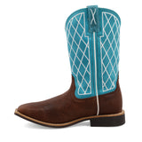 Twisted X Kids Distressed Saddle and Teal Square Toe Boots