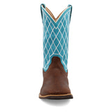 Twisted X Kids Distressed Saddle and Teal Square Toe Boots