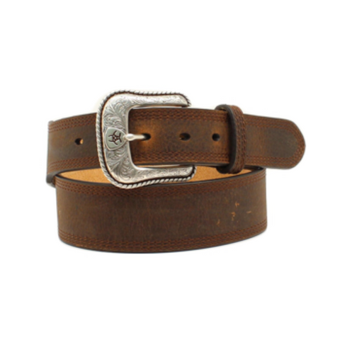 Ariat Men's Stitched Edge Tapered Belt, 1-1/2 to 1-3/4 in., Brown