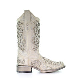 Corral Women's White Glitter Crystal Inlay Square Toe Boot