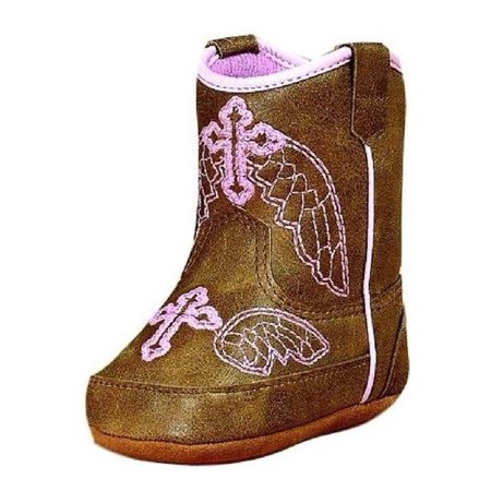 Infant Brown Metallic Pink Winged Cross Embroidery Boots