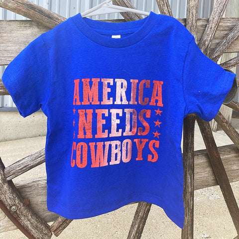 Blue America Needs Cowboys Kid Tee