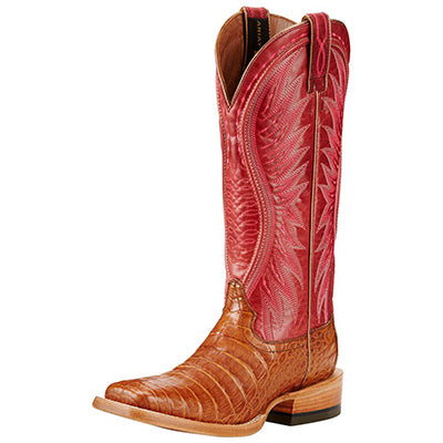 Ariat Women's Tan Caiman and Blush Square Toe Boots