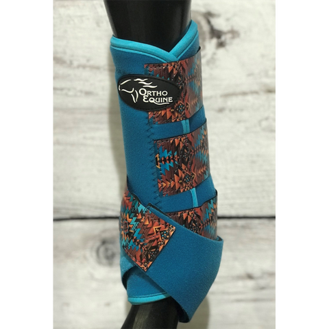 Ortho Equine Front Teal Aztec II Complete Comfort Splint Boots