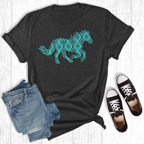 Rebel Rose Grey Turquoise Aztec Running Horse