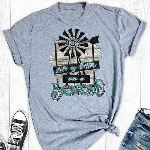 Rebel Rose Lt. Grey Graphic Tee - Life is Better on the Backroad