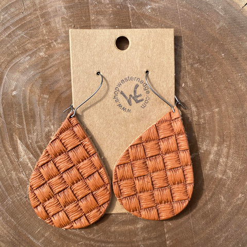 Handcrafted Basketweave Leather Earrings