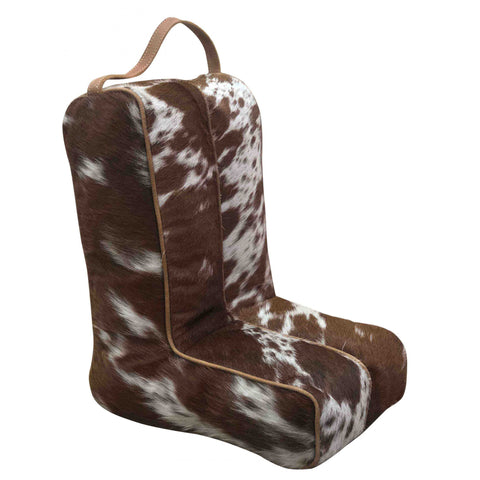 Brown and White Hide Boot Bag 