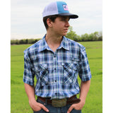 Blue Plaid Short Sleeve Fishing Shirt