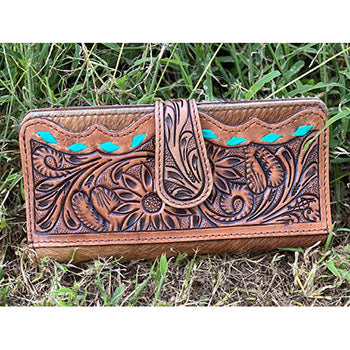 American Darling Tooled Turquoise Buckstitch Wallet