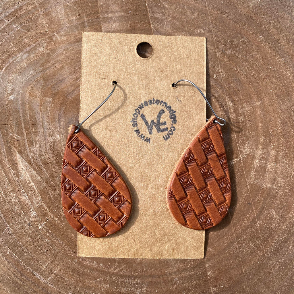 Handcrafted Basketweave Leather Earrings
