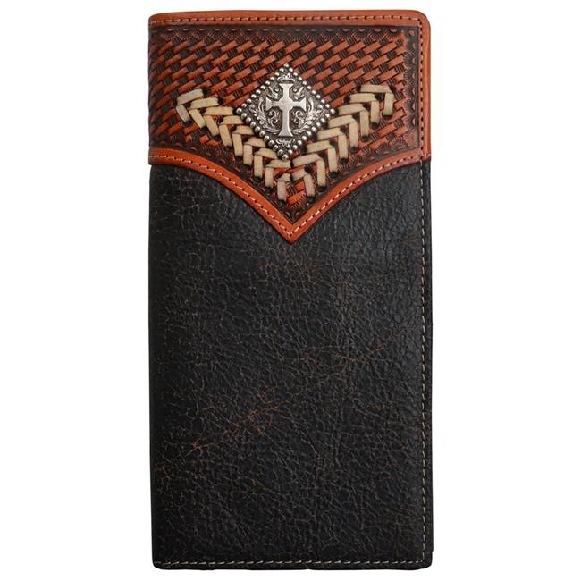 Black/Tan Basket Weaved Distressed Leather Rodeo Wallet