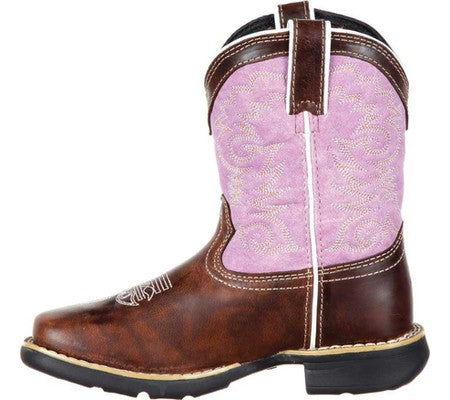 Durango Kid's Brown and Lavender Square Toe Boots