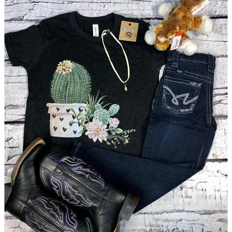 Cactus Flower Dark Grey Kids Tee