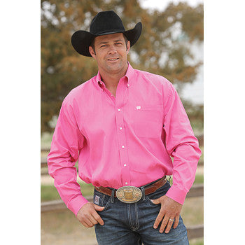 pink long sleeve dress shirt Cinch Men's Solid Pink Long Sleeve Shirt