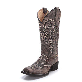 Women's Grey Aztec Square Toe Boots