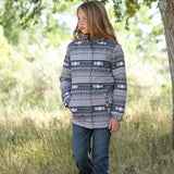 Girl's Grey Aztec Print Hooded Coat