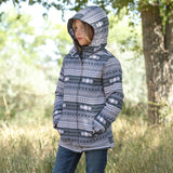 Girl's Grey Aztec Print Hooded Coat