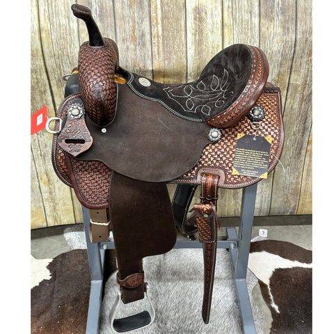 Double J 14 Inch Pozzi Brown Vintage Arrow Wide Tree Barrel Saddle