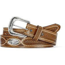 Leegin Men's Tan Basketweave with Silver Conchos Belt