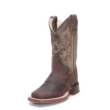 Old West Boy's Dark Brown and Mossy Green Boot