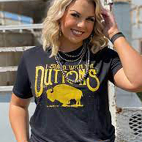 Texas True Threads Ladies Black Tee-Must Stand With The Duttons
