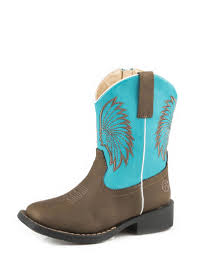 Roper Kid's Brown and Turquoise Headdress Square Toe Boots