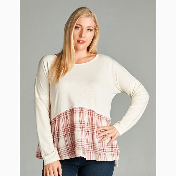 BD Collection Women's Ivory and Red Plaid Ruffle Shirt – Western Edge, Ltd.