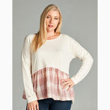 BD Collection Women's Ivory and Red Plaid Ruffle Shirt 