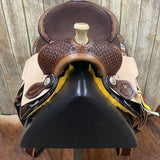 Youth Saddle with Beaded Inlay and Seashell Background Pummel View