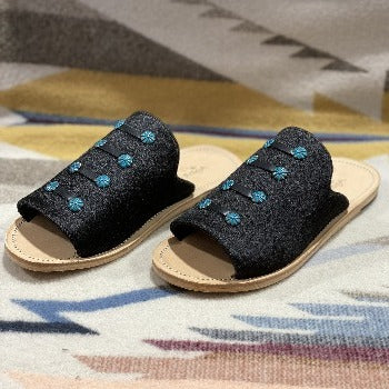 Black & Turquoise Cowhide Sandals