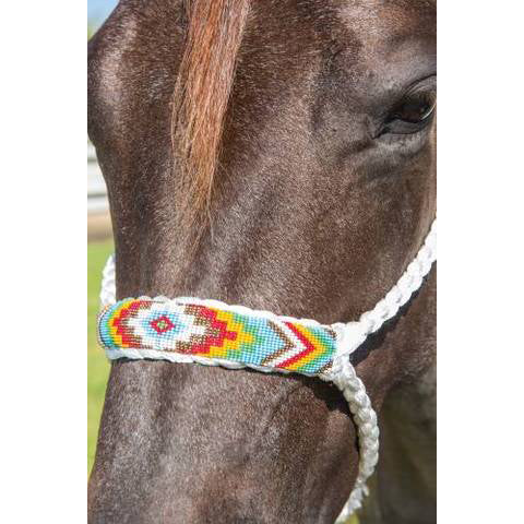 Professional Choice- White Braided Cowboy Halter with Red Beaded Nose Band